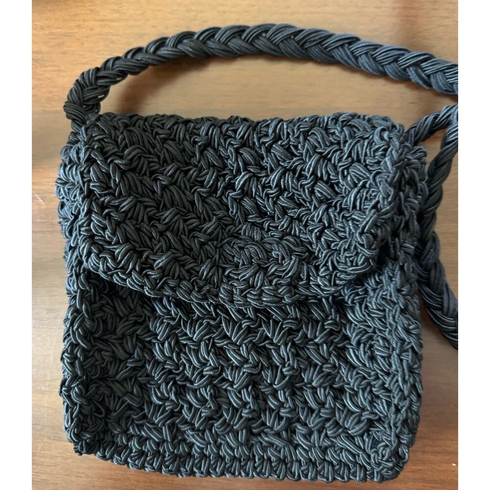 Carrie Forbes Vintage Black Woven Handbag Purse Crossbody 90s Macrame